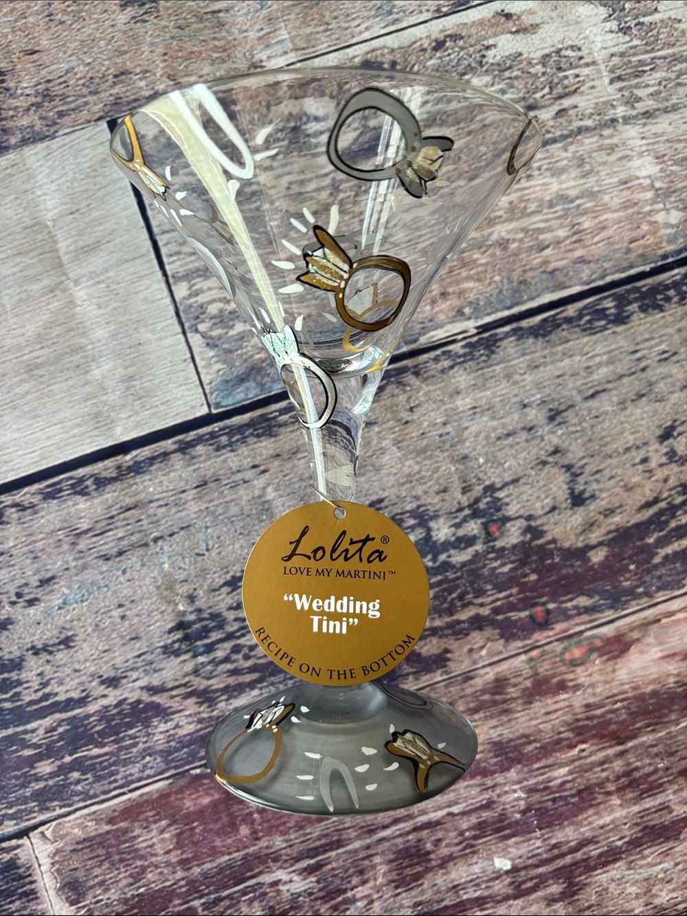 Lolita Wedding Tini Martini Glass - Gray and Gold Ring Accents